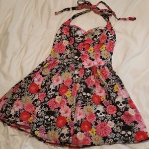 Hell Bunny roses & skulls halter dress